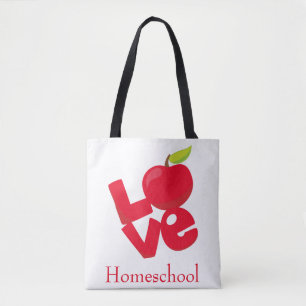 Homeschool Adventures Red and White Apple theme Tote Bag