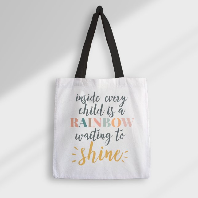 Homeschool Childhood Motivational Quote Rainbow Tote Bag (Creator Uploaded)