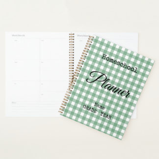 Homeschool Green Gingham Back to School Spiral Planner