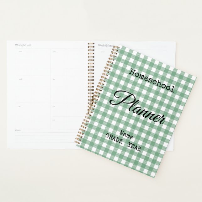 Homeschool Green Gingham Back to School Spiral Planner (Display)
