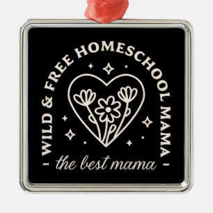 Homeschool mum homeschooling mama funny cute black metal ornament