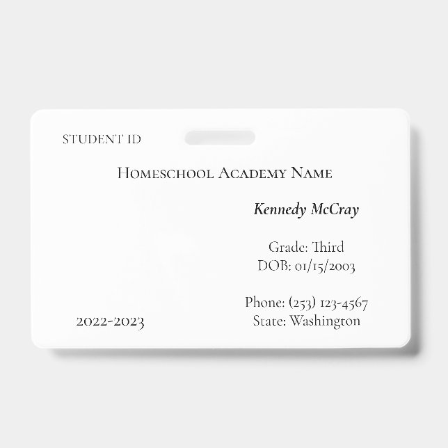 Homeschool Student ID Badge (Front)