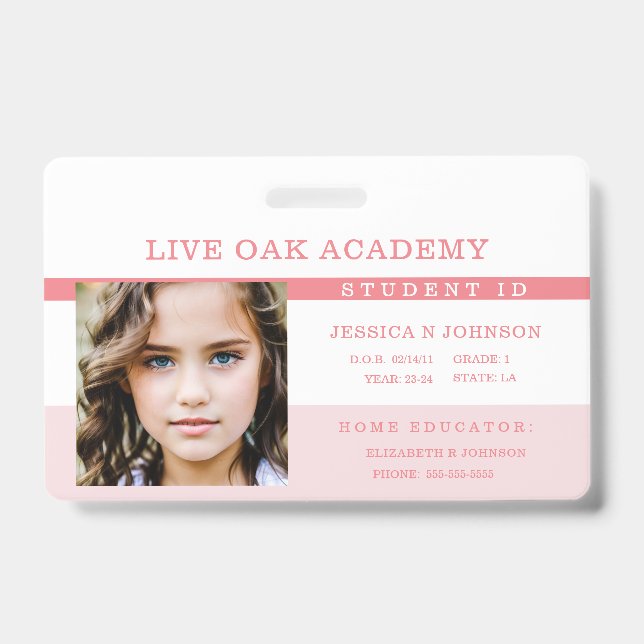 Homeschool Student ID Badge | Bubblegum Pink (Front)