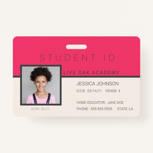 Homeschool Student ID Badge | Doodles Pink (Front)