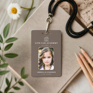 Homeschool Student ID Badge Minimalist Taupe
