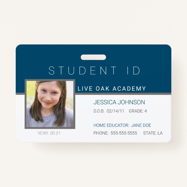 Homeschool Student ID Badge | Modern Blue (Front)