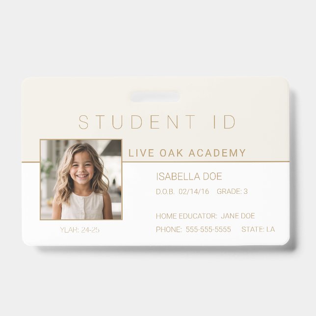 Homeschool Student ID Badge | Modern Gold (Front)
