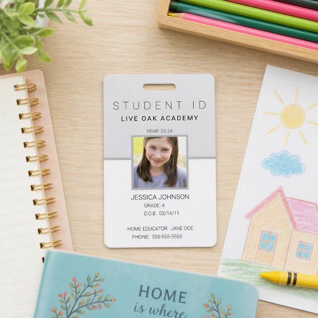Homeschool Student ID Badge | Modern Grey Vertical (Creator Uploaded)
