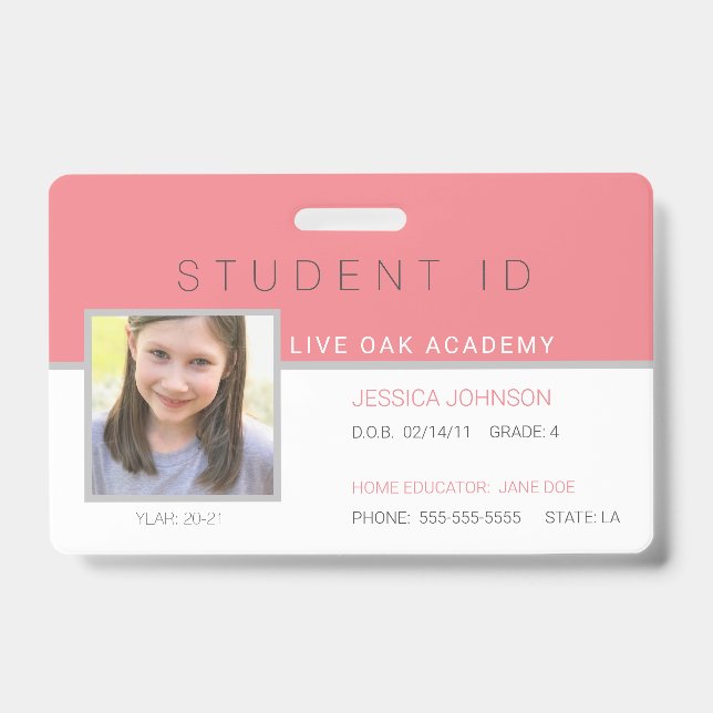 Homeschool Student ID Badge | Modern Pink (Front)