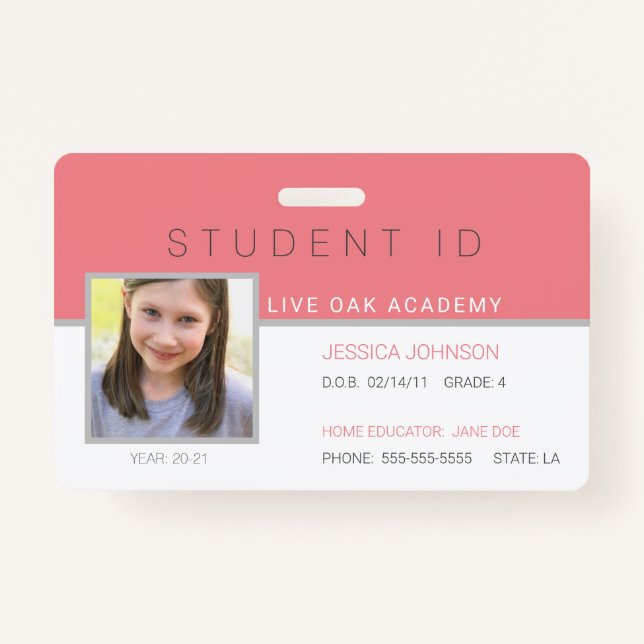 Homeschool Student ID Badge | Modern Pink (Front)