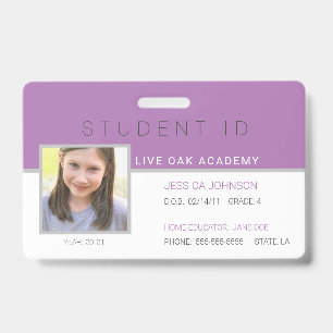 Homeschool Student ID Badge Modern Purple