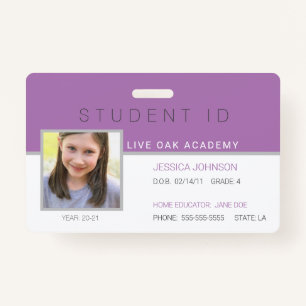 Homeschool Student ID Badge Modern Purple