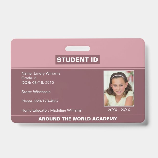 Homeschool Student ID Blush Pink Badge (Front)