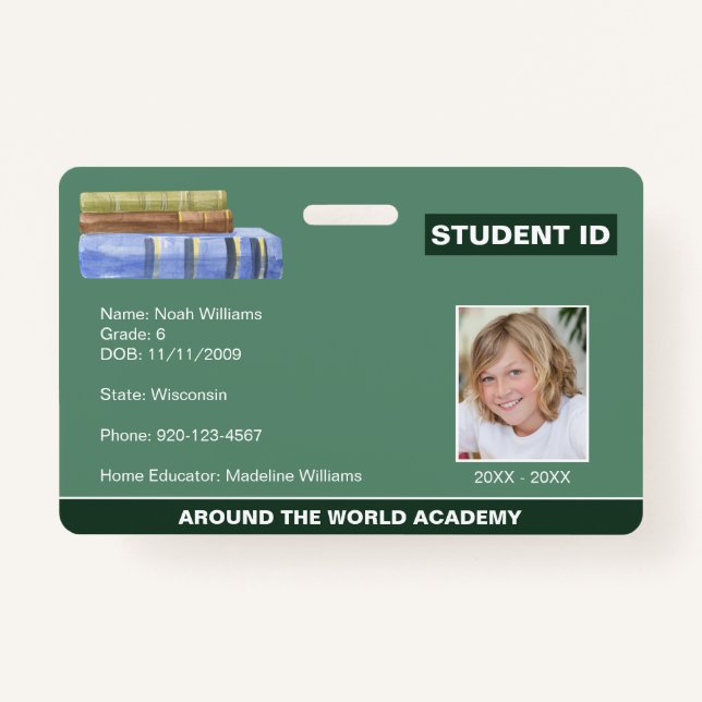 Homeschool Student ID Book Stack  Badge ID Badge (Front)