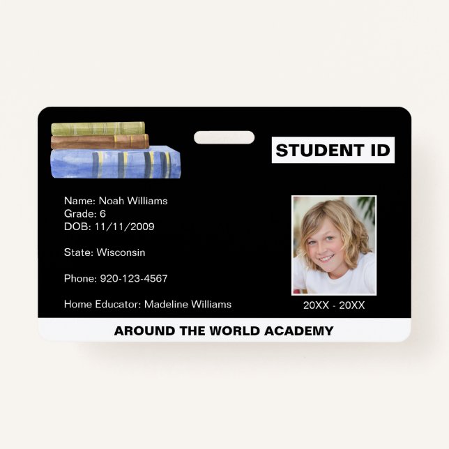 Homeschool Student ID Book Stack  ID Badge (Front)