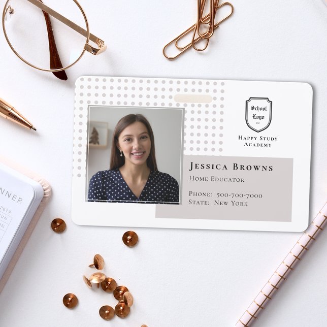 Homeschool Student Teacher Photo School Logo White ID Badge (Homeschool Student Teacher Photo School Logo White Badge )