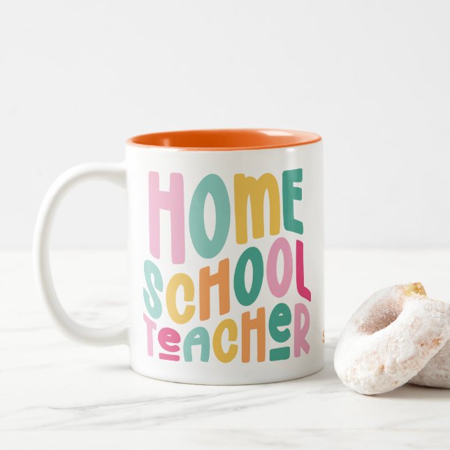 Homeschool Teacher | Colorful Text Two-Tone Coffee Mug (With Donut)