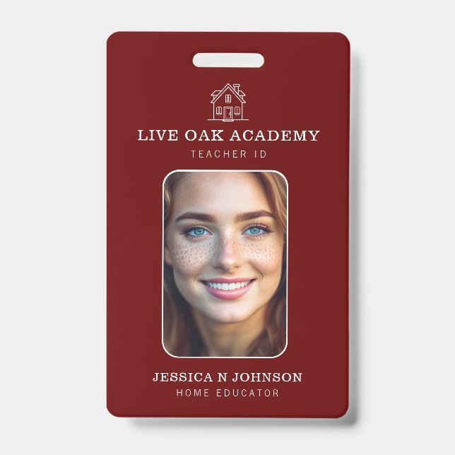 Homeschool Teacher ID Badge | Minimalist Red (Front)