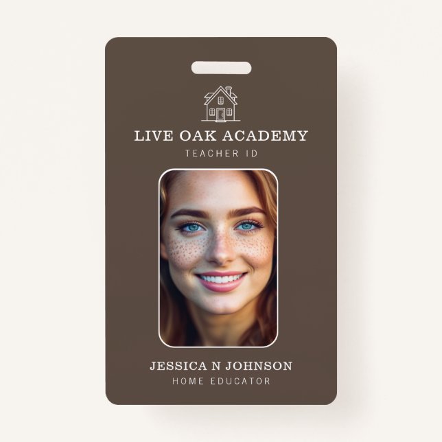 Homeschool Teacher ID Badge | Minimalist Taupe (Front)