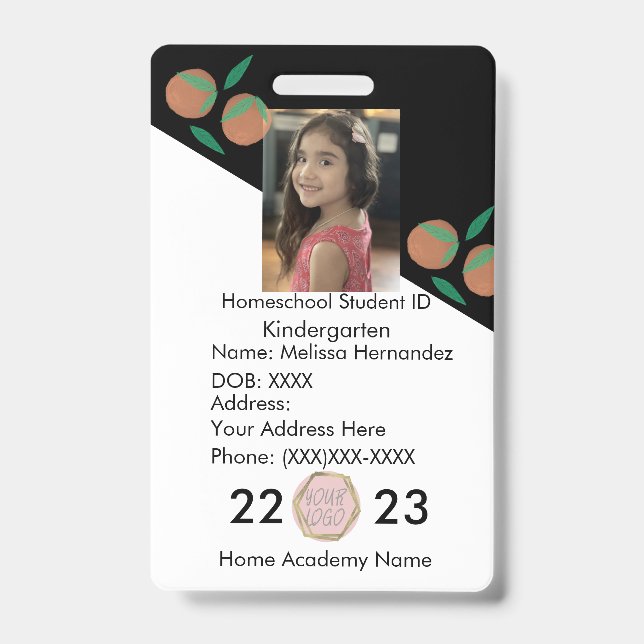 Homeschooling School ID Oranges Photo Badge (Front)