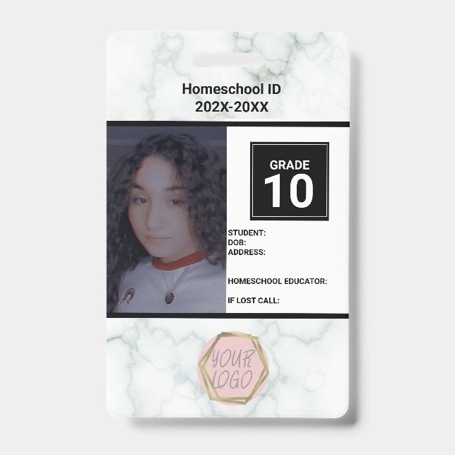 Homeschooling Unschooling Private Marble ID Badge (Front)