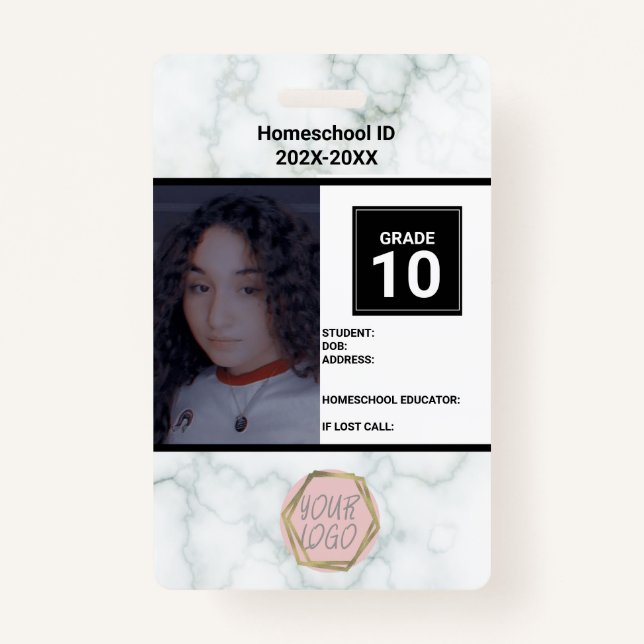 Homeschooling Unschooling Private Marble ID Badge (Front)