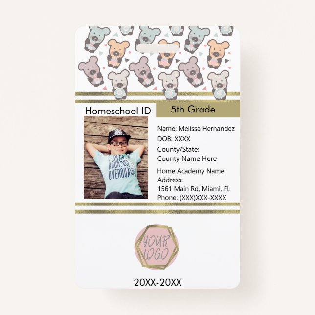 Homeschooling Unschooling Private Student Bear ID Badge (Front)