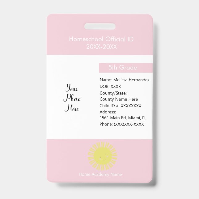 Homeschooling Unschooling Private Student Sun ID Badge (Front)