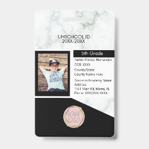 Homeschooling Unschooling Student Marble Black ID Badge