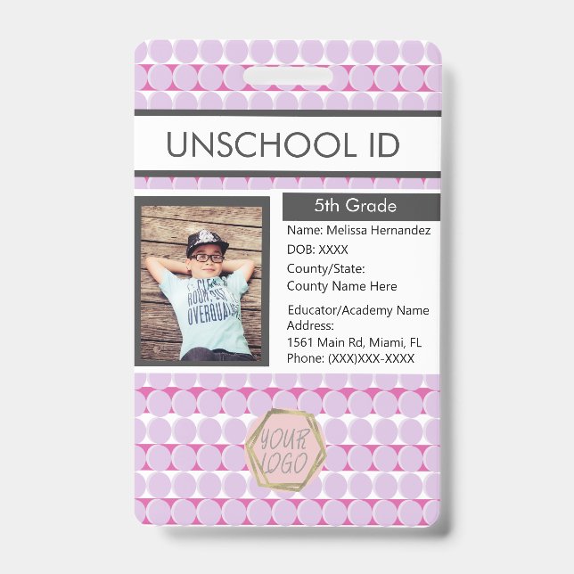 Homeschooling Unschooling Student Pattern Badge ID Badge (Front)