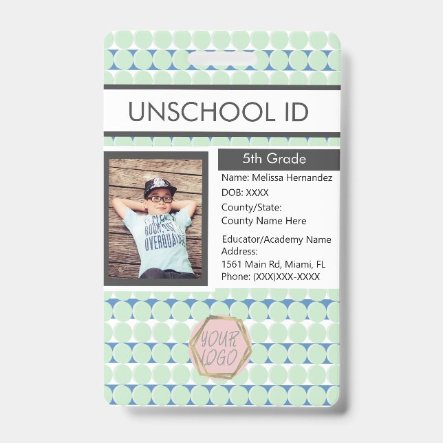 Homeschooling Unschooling Student Pattern ID Badge (Front)