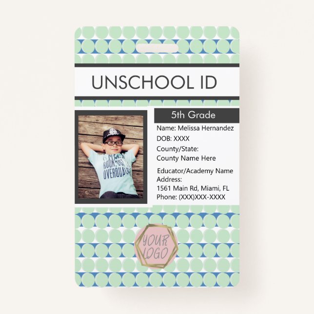 Homeschooling Unschooling Student Pattern ID Badge (Front)