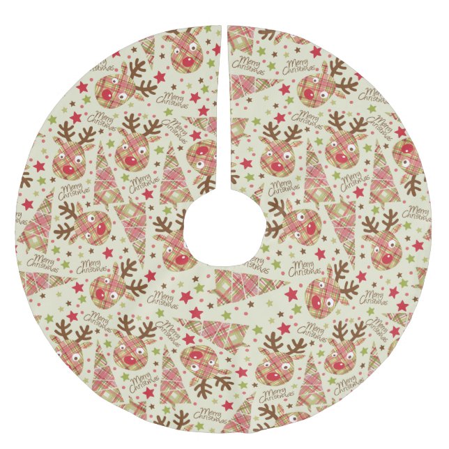 Homespun Patchwork Merry Christmas Brushed Polyester Tree Skirt (Front)