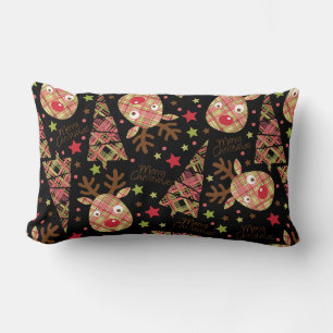 Homespun Patchwork Merry Christmas Lumbar Cushion