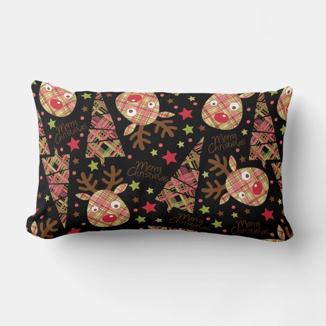 Homespun Patchwork Merry Christmas Lumbar Cushion (Front)