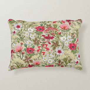 Homespun Red Herb Garden Pattern Decorative Cushion