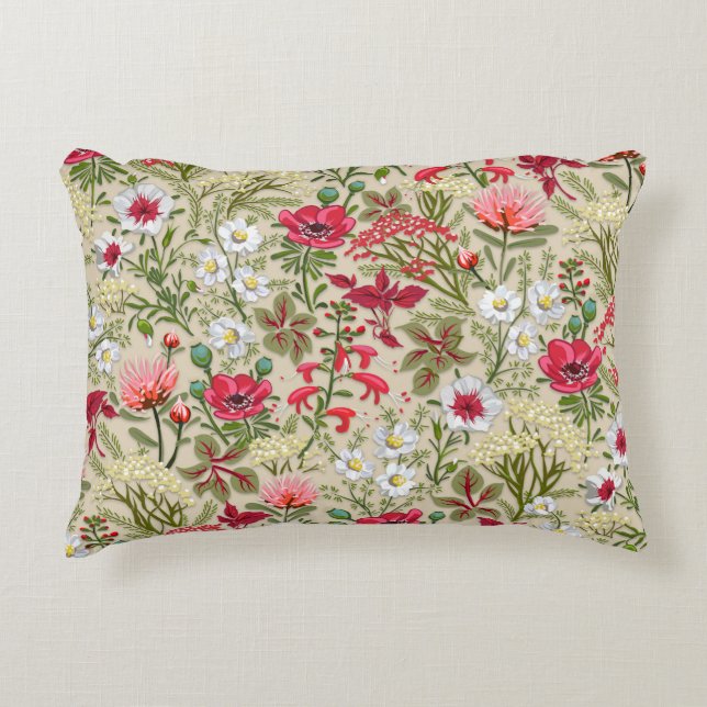 Homespun Red Herb Garden Pattern Decorative Cushion (Front)