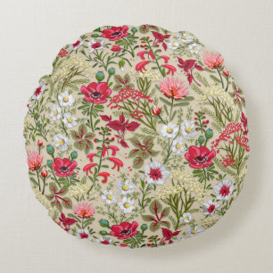 Homespun Red Herb Garden Pattern Round Cushion