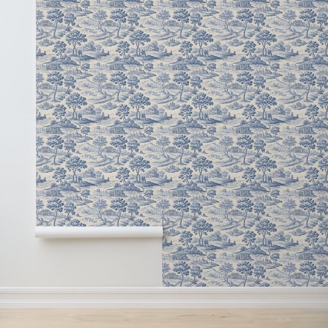 Homestead Blue Toile Wallpaper (Application)