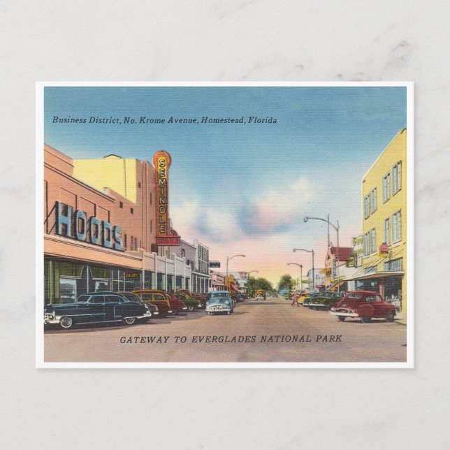 Homestead Florida vintage Krome Avenue scene Postcard (Front)