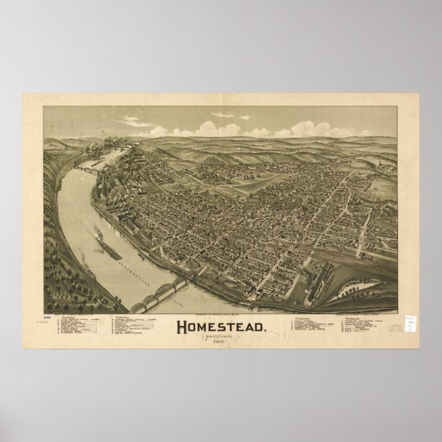 Homestead Pennsylvania 1902 Antique Panoramic Map Poster (Front)