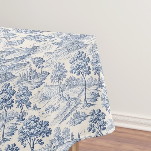 Homestead Toile Blue Tablecloth (In Situ)