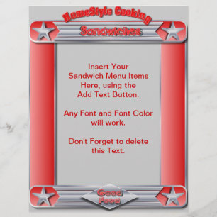 Homestyle Cooking SANDWICHES Menu Insert