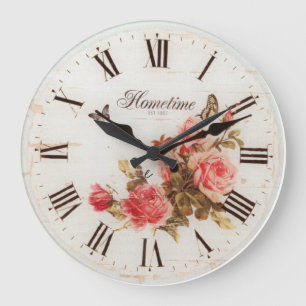 Hometime Old-Style   Antique Red Roses   Retro Rom Large Clock