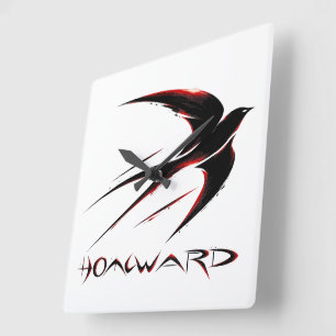 Homeward Swallow Bird Dynamic Red and Black Square Wall Clock
