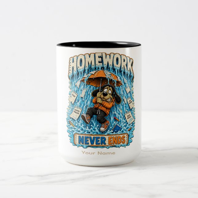 Homework Never Ends Personalised Funny Teacher T-S Two-Tone Coffee Mug (Center)