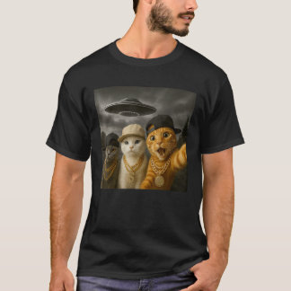 Homies Funny Cat Selfie UFO Hip Hop Rap Men Women  T-Shirt