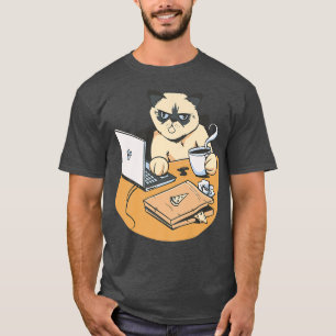 Homo Office Cat With Coffee On A Computer 995 T-Shirt