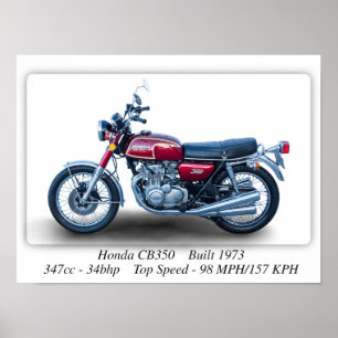 Honda CB350 Four 1973 Motorcycle - A3 Print