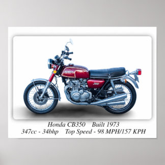 Honda CB350 Four 1973 Motorcycle - A3 Print